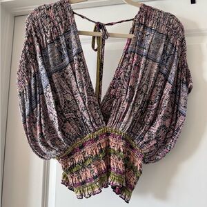 Free People Bohemian Pink and Green Women's Top